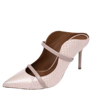 Pre Owned Malone Souliers Pink/Silver Elaphe Leather Maureen Pointed Toe Mules Sandals Size 37.5