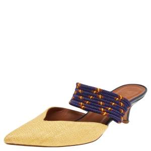 Pre Owned Malone Souliers Gold/Blue Fabric Maisie Mules Sandals Size 37.5