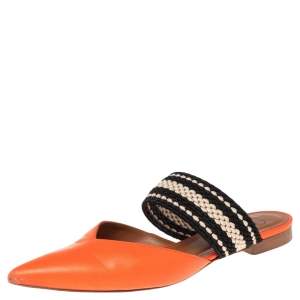 Pre Owned Malone Souliers Orange?Black Leather Maisie Flats Size 38.5