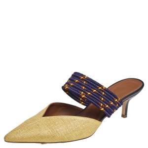 Pre Owned Malone Souliers Yellow/Purple Raffia And Fabric Maisie Mules Size 40