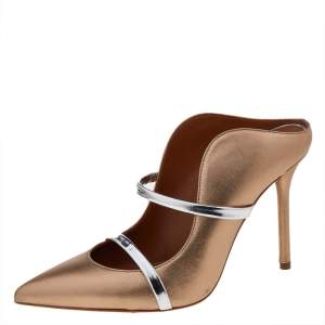 Pre Owned Malone Souliers Gold/Silver Patent And Leather Maureen Sandals Size 36