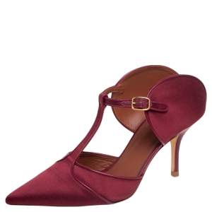 Pre Owned Malone Souliers Burgundy Satin and Leather Trim Imogen Pumps Size 39