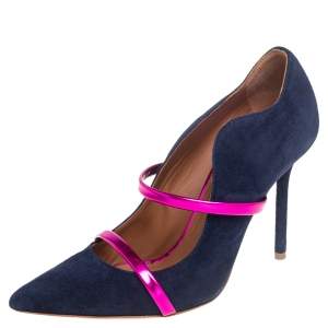 Malone Souliers Navy Blue Suede Maureen Pointed Toe Pumps Size 36