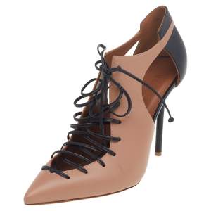 Pre Owned Malone Souliers Beige/Black Leather Montana Booties Size 39.5