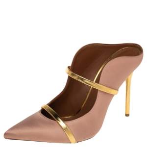 Pre Owned Malone Souliers Gold/Beige Satin And Leather Maureen Sandals Size 41.5