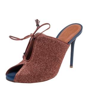 Pre Owned Malone Souliers Metallic Brown Shimmery Fabric Lace Up Mules Size 38