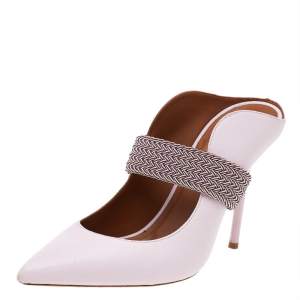 Pre Owned Malone Souliers by Ray Luwolt Pink Leather Maisie Pointed Toe Mules Size 39.5