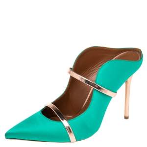 Pre Owned Malone Souliers Green Satin Maureen Pointed Toe Mules Size 41