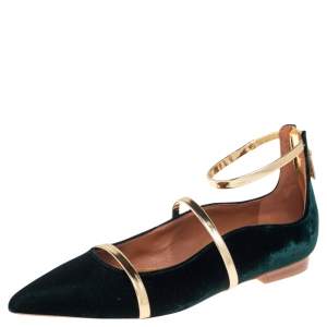Pre Owned Malone Souliers Green Leather Maureen Ankle Strap Flats Size 40