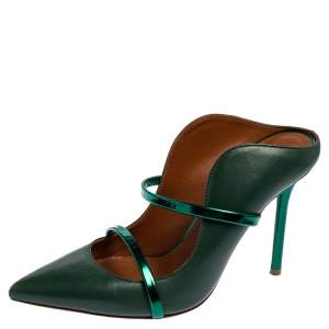 Pre Owned Malone Souliers Green Leather Maureen Pointed Toe Mule Sandals Size 37
