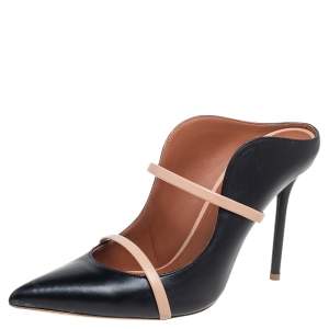 Pre Owned Malone Souliers Black/Beige  Leather Maureen Pointed Toe Mules Size 40.5