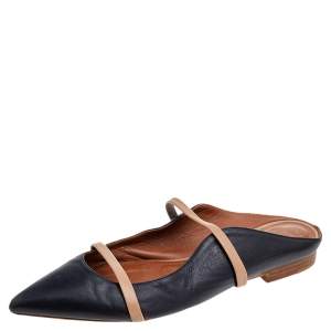 Pre Owned Malone Souliers Black/Tan Leather Maureen Flats Size 36.5