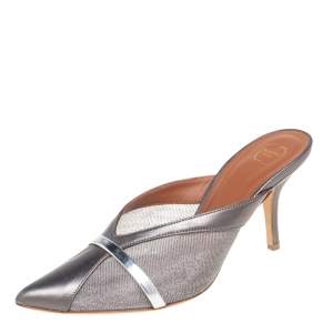 Pre Owned Malone Souliers Metalic Grey Mesh And Leather Bobbi Mule Sandals Size 37 