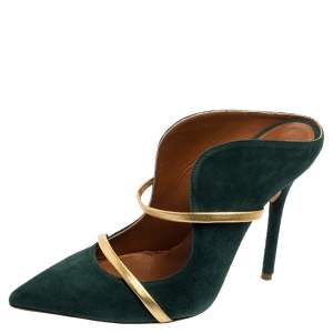 Pre Owned Malone Souliers Green Suede Maureen Pointed Toe Mules Size 37.5