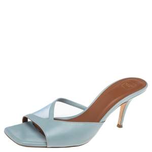 Pre Owned Malone Souliers Blue Net And Leather Slide Sandals Size 39
