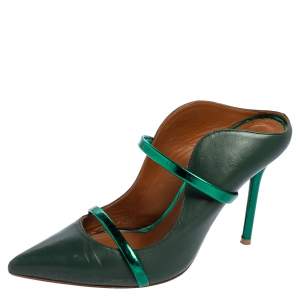 Malone Souliers Metallic Green Leather Maureen Pointed Toe Mules Size 37