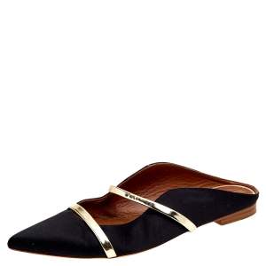 Pre Owned Malone Souliers Black/Gold Satin and Leather Maureen Mules Size 41