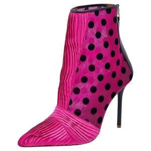 Pre Owned Malone Souliers x Emanuel Ungaro Pink/Black Satin and Mesh Charlise Ankle Boots Size 36.5