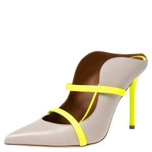 Pre Owned Malone Souliers Grey/Green Leather And Patent  Maureen Pointed Toe Mules Sandals Size 36