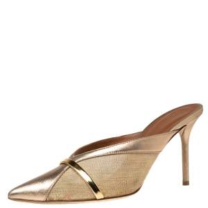 Pre Owned Malone Souliers Metalic Gold Net And Leather Bobbi Mule Sandals Size 39.5
