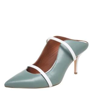 Pre Owned Malone Souliers Blue/White Leather Maureen Pointed Toe Mules Size 40