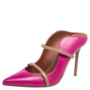 Pre Owned Malone Souliers Pink Leather Maureen Mule Sandals Size 38.5