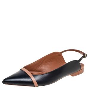 Pre Owned Malone Souliers x Roy Luwolt Black Leather Marion Luwolt Flat Slingback Sandals Size 38.5