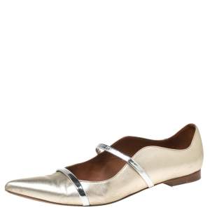 Pre Owned Malone Souliers Metallic Gold Leather Maureen  Ballet Flats Size 41