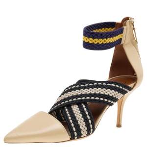 Pre Owned Malone Souliers x Roksanda Beige Leather And Elastic Dana Criss Cross Ankle Strap Pumps Size 39