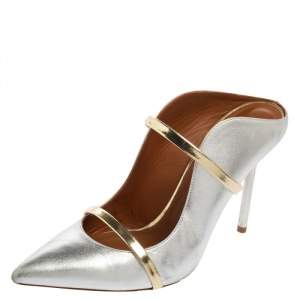 Pre Owned Malone Souliers Silver Leather Maureen Pumps Size 38