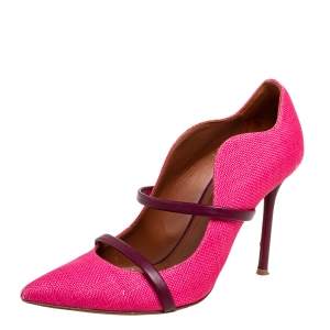 Pre Owned Malone Souliers Fuchsia Pink/Plum Raffia and Leather Maureen Pumps Size 36