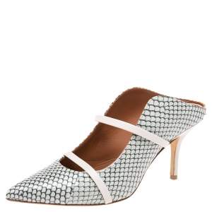 Pre Owned Malone Souliers Grey/Beige Snakeskin Leather Maureen Pointed Toe Mules Size 38