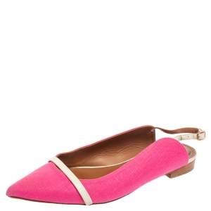 Pre Owned Malone Souliers Pink Canvas And Leather Slingback Flat Sandals Size 39