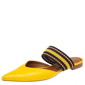 Pre Owned Malone Souliers x Roksanda Yellow Leather Hannah Pointed-Toe Flat Mules Size 40.5