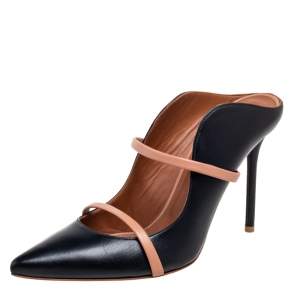 Pre Owned Malone Souliers Black Leather Maureen Pointed-Toe Mules Size 40.5