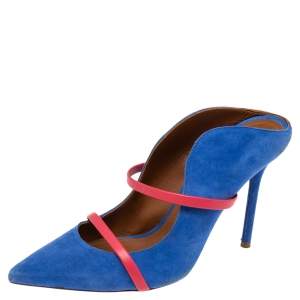 Pre Owned Malone Souliers Red/Blue Suede and Leather Maureen Mules Size 39