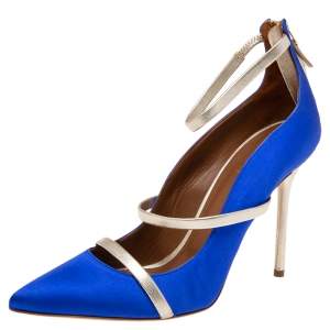 Pre Owned Malone Souliers Royal Blue Satin Robyn Ankle-Strap Pumps Size 40