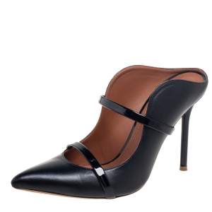 Pre Owned Malone Souliers Black Patent and Leather Maureen Mules Size 36.5