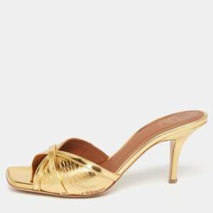 Pre Owned Malone Souliers Gold Leather Perla Slide Sandals Size 37