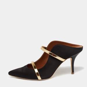 Pre Owned Malone Souliers Black Satin Maureen Mule Sandals Size 38