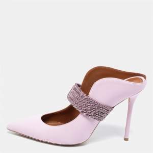 Pre Owned Malone Souliers by Roy Luwolt Pink/Bugundy Leather Maisie Pointed Toe Mules Size 40