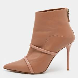 Pre Owned Malone Souliers Beige Leather Madison Pointed Toe Ankle Booties Size 39