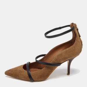 Pre Owned Malone Souliers Brown Suede Robyn Ankle Strap Pumps Size 38
