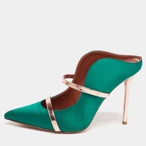 Pre Owned Malone Souliers Green/Rose Gold Satin Maureen Mule  Sandals Size 38