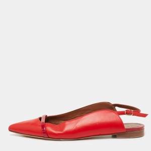 Pre Owned Malone Souliers x Roy Luwolt Red Leather Marion Luwolt Flat Slingback Sandals Size 41