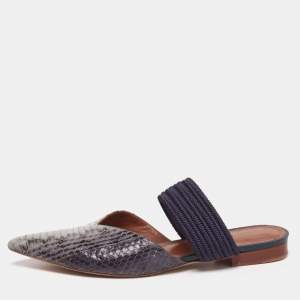 Malone Souliers Grey/Blue Python Leather Maisie Flat Mules 37.5