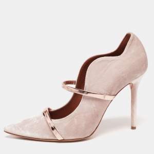 Pre Owned Malone Souliers Taupe Grey Velvet Maureen Pumps Size 40.5