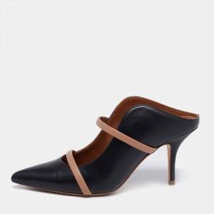 Pre Owned Malone Souliers Black/Beige Leather Maureen Pointed Toe Mules Size 36.5
