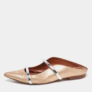 Pre Owned Malone Souliers Copper/Silver Metallic Leather Maureen Flat Mules Size 40