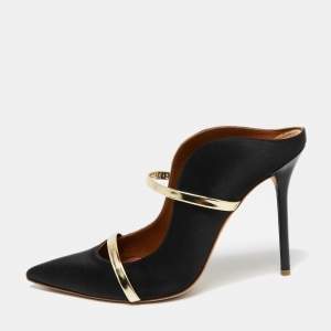 Pre Owned Malone Souliers Black Satin Maureen Pointed Toe Mules Size 41